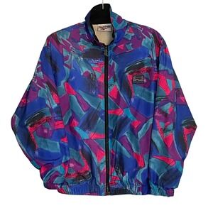 Vintage Reebok 90s Abstract Geometric Windbreaker Jacket Blue Purple Pink Small